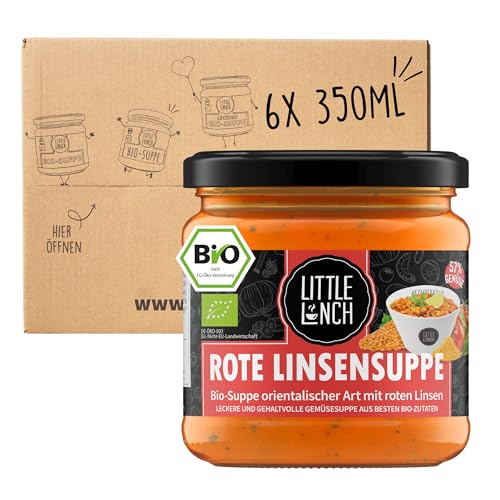 Little Lunch Bio Rote Linsensuppe, 100 Prozent Bio-Qualität, Vegan, Ohne zugesetzten Zucker, Laktosefrei, Keine künstlichen Zusätze, Ohne Geschmacksverstärker, 6 x 350ml von Little Lunch