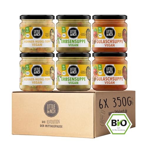 Little Lunch Bio Suppen Vegan | Fleischalternative | Kennenlernbox | Probierbox | Hühnersuppe | Gulaschsuppe | Erbsensuppe | Veganuary | Ohne zugesetzten Zucker | Keine künstlichen Zusätze | 6 x 350g von Little Lunch