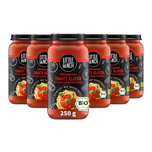 Little Lunch Bio Tomatensauce Klassik | Sauce für Pasta | 100 Prozent Bio-Qualität | Vegan | Ohne zugesetzten Zucker | Laktosefrei | Keine künstlichen Zusätze | Ohne Geschmacksverstärker | 6 x 250g von Little Lunch