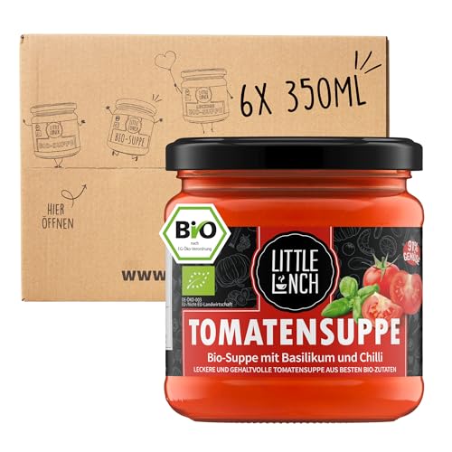 Little Lunch Bio Tomatensuppe | 100% Bio-Qualität | Vegan | Ohne zugesetzten Zucker | Glutenfrei | Laktosefrei | Keine künstlichen Zusätze | Ohne Geschmacksverstärker | 6 x 350ml von Little Lunch