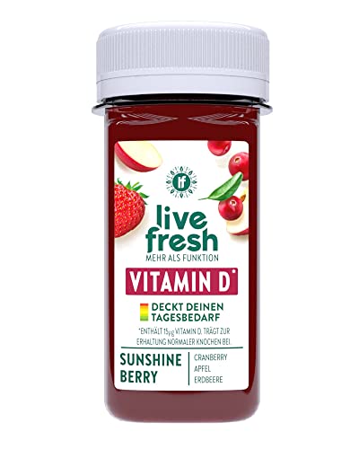LiveFresh - Vitamin D SHOT - Kaltgepresst & 100% Natürlich - 16x 60ml | Kaltgepresst aus frischem Cranberry, Brombeere, Himbeere, Erdbeere, Apfel | Keine Zusätze, kein zusätzlicher Zucker von LiveFresh