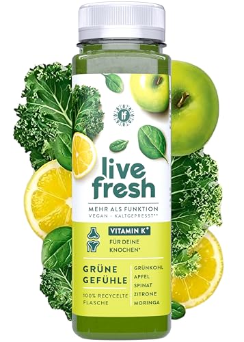 LiveFresh GRÜNE GEFÜHLE | Kaltgepresster Wellness Saft | Keine Zusätze, kein zusätzlicher Zucker | Gekühlt und isoliert geliefert | inkl. 6€ Pfand (24 x 250ml) von LiveFresh