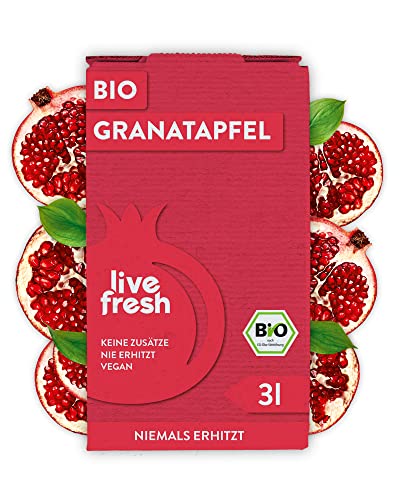 LiveFresh Granatapfel Saftbox Bag-in-Box 3 Liter Vorteilspackung | Aus 100% frischen Granatäpfeln | Kaltgepresst | Ohne Zuckerzusatz & Zusatzstoffe von LiveFresh
