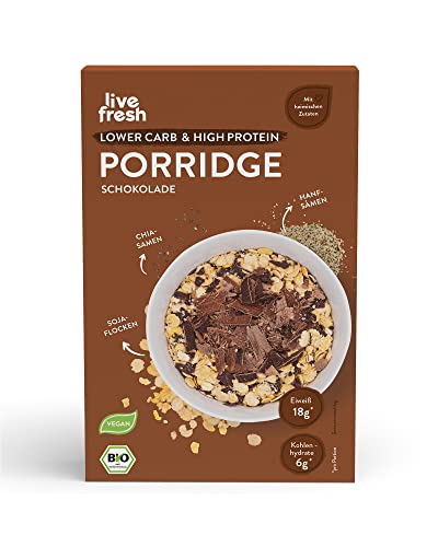 LiveFresh Porridge Schoko | Aus Sojaflocken | Kalorienarm & Proteinreich | Vegan & Glutenfrei | Bioqualität Aus Regionalem Anbau | 420 g von LiveFresh