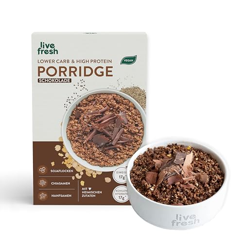 LiveFresh Porridge Schoko | Aus Sojaflocken | Kalorienarm & Proteinreich | Vegan & Glutenfrei | Bioqualität Aus Regionalem Anbau | 420 g von LiveFresh