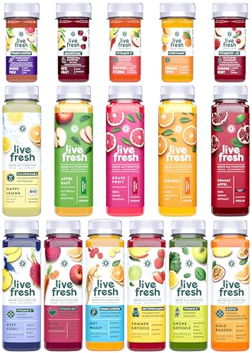 LiveFresh Saft & Shot Probierpaket | 12 Säfte (250ml) & 8 Shots (60ml) | Kaltgepresst aus frischem Obst & Gemüse | Frisch gepresste Fruchtsäfte ohne Zucker & Zusätze | Inkl. 3€ Einwegpfand von LiveFresh