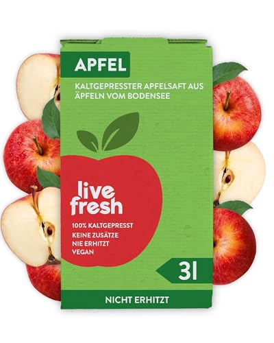 LiveFresh Saftbox 3l - Apfelsaft | Kaltgepresster Fruchtsaft ohne Zuckerzusatz | Bag in Box Apfel | Aus 100% frischen Äpfeln | Saftbeutel von LiveFresh