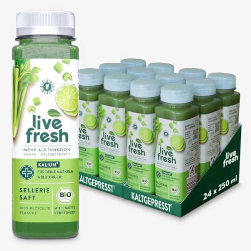 LiveFresh Selleriesaft | Kaltgepresst & Natürlich | Mit Kalium, Calcium & Vitamin K | Keine Zusätze, kein Zuckerzusatz | 24x250ml (inkl. Pfand 6€) von LiveFresh