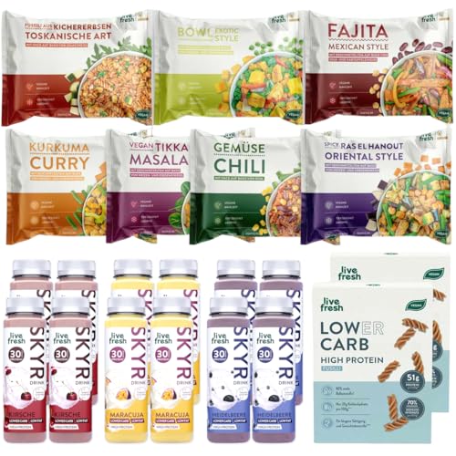 LiveFresh Shape Bundle | High Protein Paket mit 12 Skyr (250ml), 2 Pasta (250g) & 7 Fertiggerichte (400g) | Inkl. 3€ Pfand von LiveFresh