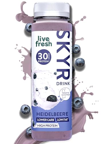 LiveFresh Skyr High Protein Drink Heidelbeere | Natürliche Protein Shake Alternative ohne Zuckerzusatz | 30g Eiweiß & 1g Fett pro Flasche | 6x250ml | Inkl. 1,50€ Pfand | Gekühlter Expressversand von LiveFresh
