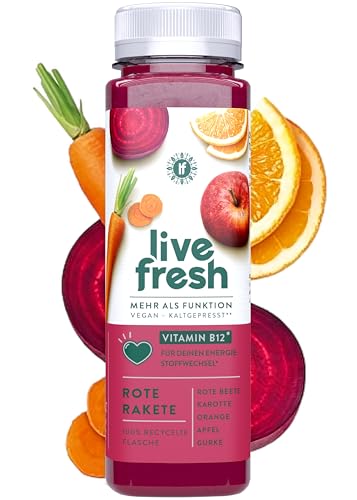 LiveFresh Rote Rakete (12x 250ml) | Kaltgepresst & nie erhitzt | Mit roter Beete | Frucht- & Gemüsedirektsaft (inkl. 3€ Einwegpfand) von LiveFresh