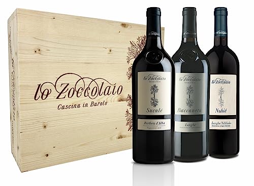 Lo Zoccolaio Barbera d'Alba + Langhe Baccanera + Langhe Nebbiolo - 3 Flaschen - Italien Wein Holzbox trocken von Lo Zoccolaio