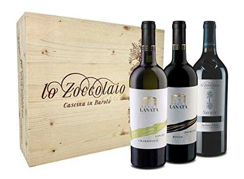 Lo Zoccolaio Langhe Chardonnay + Piemonte Rosso+ Barbera d'Alba - 3 Flaschen - Italien Wein Holzbox Barbera trocken (3 x 0.75 l) von Villa Lanata