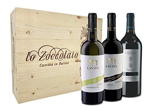 Lo Zoccolaio Langhe Chardonnay + Piemonte Rosso+ Barbera d'Alba - 3 Flaschen - Italien Wein Holzbox Barbera trocken (3 x 0.75 l) von Lo Zoccolaio