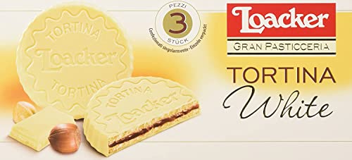 3x Loacker Tortina White 3pz Weißer Schokoladengenuss gefüllt mit Haselnusscreme Kuchen 63g von Loacker