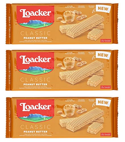 3x Loacker Wafer Classic Peanut Butter Waffeln mit Erdnusscreme Erdnussbutter 175g von Loacker