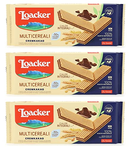 3x Loacker Wafer Multicerealli Cremkakao Mehrkorn Waffeln mit Schokoladencreme und Kakaocreme mit Vollkornmehl 175g von Loacker