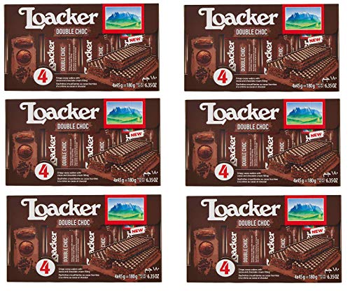 6x Loacker Wafer Double Choc cookies Waffeln mit Schokolade und Kakaocreme ( 4 x 45g ) 180g von Loacker