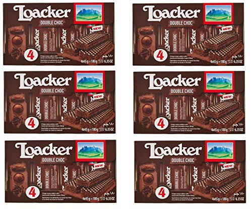 6x Loacker Wafer Double Choc cookies Waffeln mit Schokolade und Kakaocreme ( 4 x 45g ) 180g von Loacker