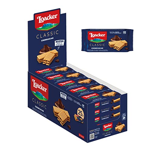 Loacker - Classic Cremkakao - Klassische Kekse mit 3 Waffelschichten mit Kakao- und Schokoladencreme - Essen und Snacks 25 Stk. á 45 g von Loacker