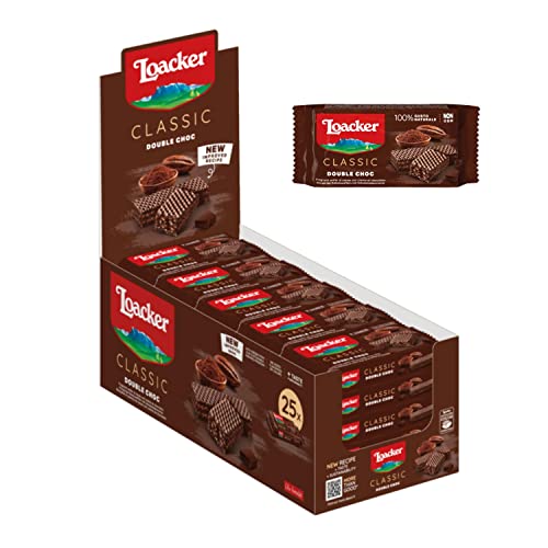 Loacker - Classic Double Choc - Klassische Kakao-Waffeln mit zwei Schichten feinster Schokoladencreme in der Großpackung - Essen und Snacks 25 Stk á 45 g von Loacker