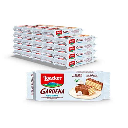 Loacker Gardena Coconut – Premium Milchschokolade überzogene knusprige Waffeln Snack Riegel mit Kokoscreme-Füllung – Packung mit 25 einzeln verpackten Snacks von Loacker