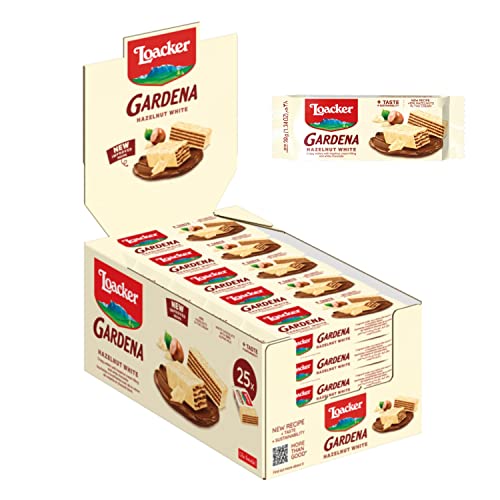 Loacker Gardena (Hazelnut White) • Mit weißer Schokolade überzogene Waffeln und zarte Haselnusscreme-Füllung • Waffel-Kekse Großpackung (25 x 38g) von Loacker
