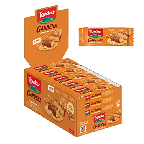 Loacker Gardena (Peanut Butter) • Mit Vollmilch-Schokolade überzogene Waffeln und zarte Erdnussbutter-Creme • Waffel-Kekse Großpackung (25 x 38g) von Loacker