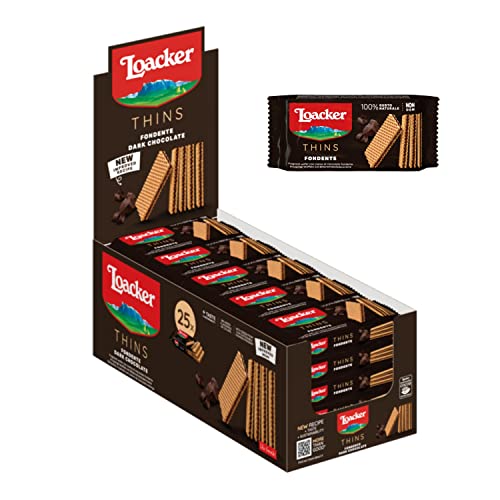 Loacker - Thins Dark Chocolate - zwei knusprig-leichte Waffeln mit köstlicher Zartbittercreme-Füllung in der Großpackung - Essen und Snack 25 Stk x 37,5 g von Loacker