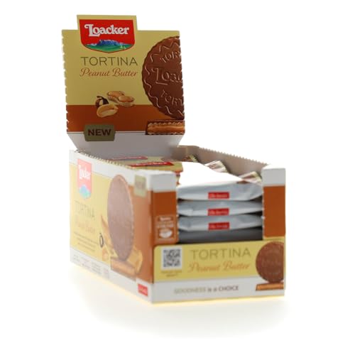 Loacker Tortina (Peanut Butter) • Knusprige Waffeln mit Erdnussbutter-Creme • Runde Waffel Törtchen zum Kaffee • Erdnuss Waffelkekse (24 x 21g) von Loacker