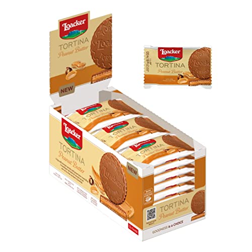 Loacker Tortina (Peanut Butter) • Knusprige Waffeln mit Erdnussbutter-Creme • Runde Waffel Törtchen zum Kaffee • Erdnuss Waffelkekse (24 x 21g) von Loacker