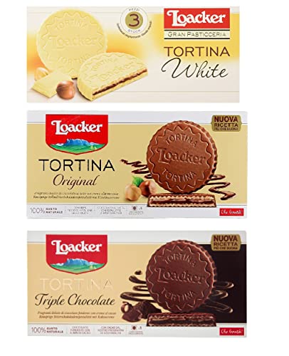 Testpaket Loacker Tortina White Triple Dark Original 3pz Schokoladengenuss gefüllt mit Haselnusscreme Kuchen 3x 63g von Loacker