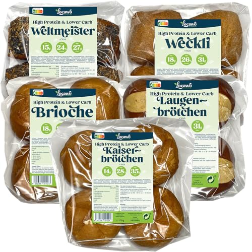 Locawo High Protein & Low Carb Brötchenkorb | Eiweißbrötchen | Voller Weizengeschmack | ideal für eine eiweißreiche, kalorien- und zuckerreduzierte Ernährung von Locawo