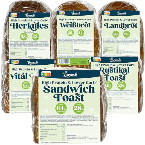 Locawo High Protein & Low Carb Brot Box | Eiweißbrot | Voller Weizengeschmack | Vegan | ideal für eine eiweißreiche, kalorien- und zuckerreduzierte Ernährung von Locawo