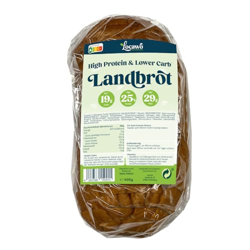 Locawo High Protein & Low Carb Landbrot | Eiweißbrot | Voller Getreidegeschmack | Vegan | ideal für eine eiweißreiche, kalorien- und zuckerreduzierte Ernährung von Locawo