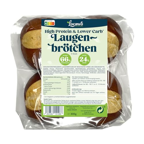 Locawo High Protein & Low Carb Laugenbrötchen | Eiweißbrötchen | Voller Weizengeschmack | ideal für eine eiweißreiche, kalorien- und zuckerreduzierte Ernährung von Locawo