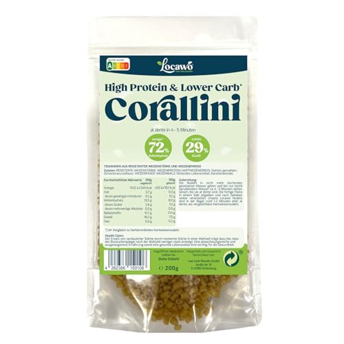 Locawo High Protein & Low Carb Nudeln Corallini | 76% weniger Kohlenhydrate | 12-fache Menge Ballaststoffe | Vegan von Locawo
