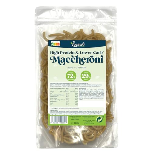 Locawo High Protein & Low Carb Nudeln Maccheroni | 76% weniger Kohlenhydrate | 12-fache Menge Ballaststoffe | Vegan von Locawo