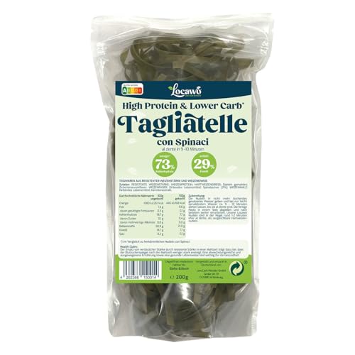 Locawo High Protein & Low Carb Nudeln Tagliatelle con Spinaci | 76% weniger Kohlenhydrate | 12-fache Menge Ballaststoffe | Vegan von Locawo