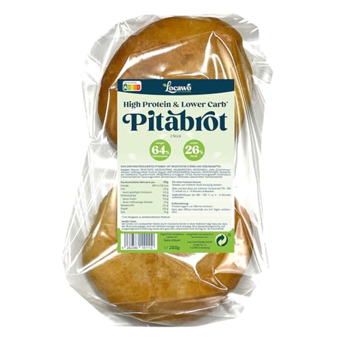 Locawo High Protein & Low Carb Pitabrot | Dönerbrot | Eiweißbrot | Voller Weizengeschmack | Vegan | ideal für eine eiweißreiche, kalorien- und zuckerreduzierte Ernährung von Locawo