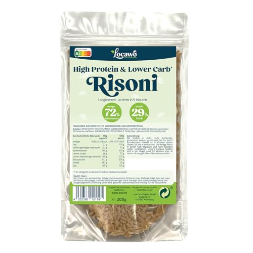 Locawo High Protein & Low Carb Reis Nudeln Risoni Langkornreis | 80% weniger Kohlenhydrate | 12-fache Menge Ballaststoffe | Vegan von Locawo
