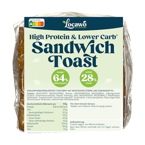 Locawo High Protein & Low Carb Sandwich Toastbrot | Eiweißbrot | Voller Weizengeschmack | Vegan | ideal für eine eiweißreiche, kalorien- und zuckerreduzierte Ernährung von Locawo