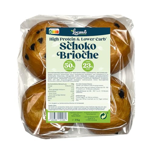 Locawo High Protein & Low Carb Schoko Brioche | Schokobrötchen | Eiweißbrötchen | Voller Weizengeschmack | ideal für eine eiweißreiche, kalorien- und zuckerreduzierte Ernährung von Locawo