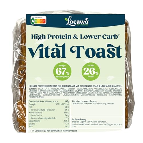 Locawo High Protein & Low Carb Vital Toastbrot | Eiweißbrot | Voller Weizengeschmack | Vegan | ideal für eine eiweißreiche, kalorien- und zuckerreduzierte Ernährung von Locawo