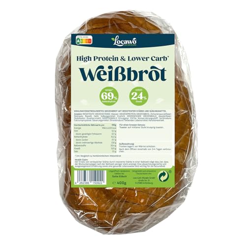 Locawo High Protein & Low Carb Weißbrot | Eiweißbrot | Voller Weizengeschmack | Vegan | ideal für eine eiweißreiche, kalorien- und zuckerreduzierte Ernährung von Locawo