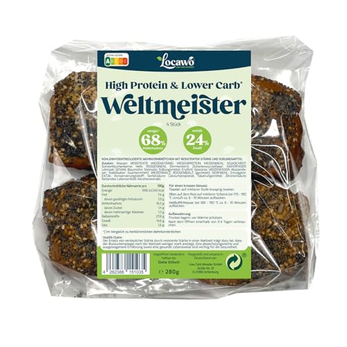 Locawo High Protein & Low Carb Weltmeister Brötchen | Mehrkornbrötchen | Eiweißbrötchen | Voller Weizengeschmack | Vegan | ideal für eine eiweißreiche, kalorien- und zuckerreduzierte Ernährung Locawo High Protein & Low Carb Weltmeister Brötchen | Mehrkornbrötchen | Eiweißbrötchen | Voller Weizengeschmack | Vegan | ideal für eine eiweißreiche, kalorien- und zuckerreduzierte Ernährung von Locawo