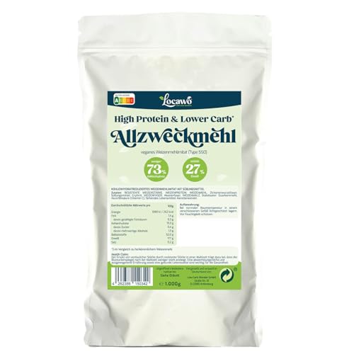 Locawo High Protein & Low Carb Allzweckmehl Type 550 | 72% weniger Kohlenhydrate | 12-fache Menge Ballaststoffe | Vegan von Locawo