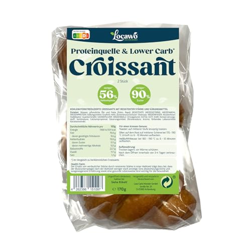 Locawo Proteinquelle & Lower Carb Croissant | Hörnchen | Eiweißbrötchen | Voller Weizengeschmack | ideal für eine eiweißreiche, kalorien- und zuckerreduzierte Ernährung von Locawo