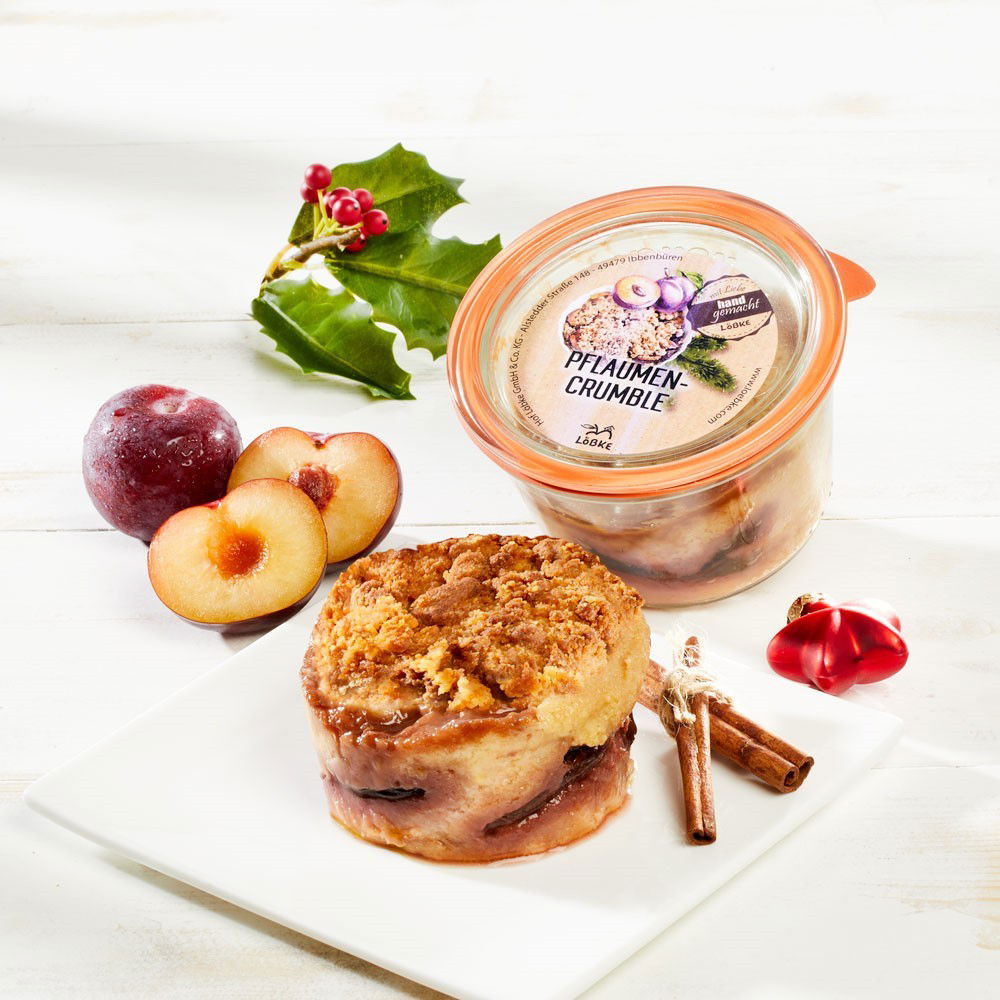 Gebackener Pflaumen-Crumble im Weckglas Gebackener Pflaumen-Crumble im Weckglas von Löbke