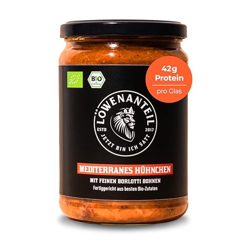 Löwenanteil - 100% Bio MEDITERRANES HÜHNCHEN - 570g Glas - Proteinreiches Fertiggericht mit bestem Hühnchen - Ohne Zuckerzusatz & Glutenfrei von Löwenanteil